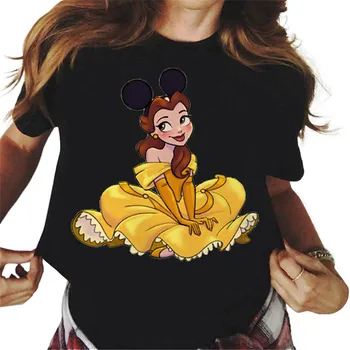 Disney Princess cu Mouse-ul Urechea de Imprimare Femei T Shirt Harajuku Feminin Tricouri Vara Hip-Hop-Tricou Tricou Punk Streetwear Haine