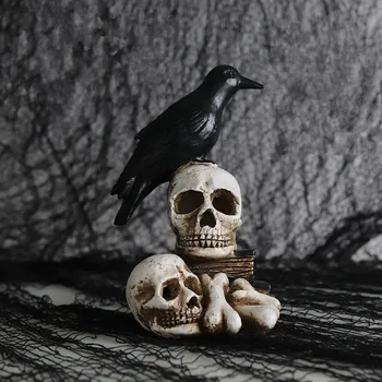 Rășină Craniu Ambarcațiuni Statui Craniu Cu Pasăre Neagră de Cioară Stralucitoare Schelet Lampa pentru Bar Fantomă Casa Petrecere Acasă Decor de Halloween