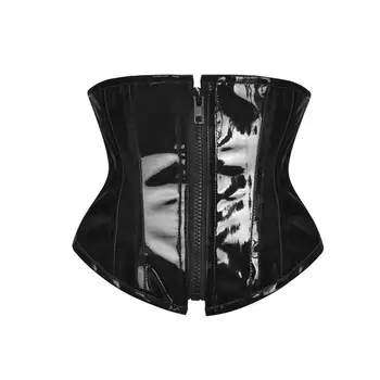Steampunk PU Negru din Piele cu Fermoar Corset Pentru Femei Gotic Talie Antrenor Bustiere Burlesc Doamnelor Body Shaper Sexy Underbust Sus
