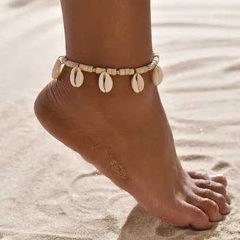 Vara plaja Manual Shell Brățări pentru Femei Negru Lanț de Frânghie pe Picior Naturale Shell Picior Glezna Bratara Boho Bijuterii
