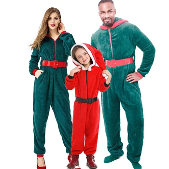 Unisex Părinte-Copil Crăciun Costum de Crăciun Moș Crăciun Elf Animal Flanel cu Gluga, Salopeta Cosplay Fantezie Rochie de Petrecere de Halloween