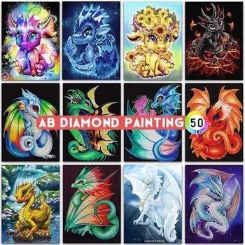 AB DIY Diamant Pictura Kit Animale de Desene animate Dragon Artă Plină Piața Diamant Rotund Mozaic Broderie Cusatura Cruce Vopsea Decor Acasă